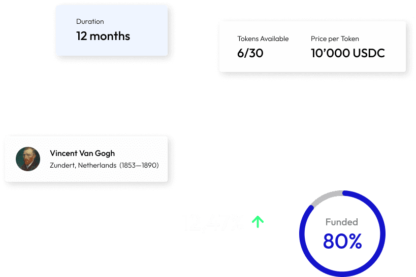 Collage of tokenized investment elements, featuring various symbols of digital assets, blockchain technology, and financial graphs.